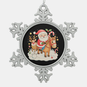 Ornement Flocon De Neige Père Noël équitation Cheval mignon Noël Noël Noël