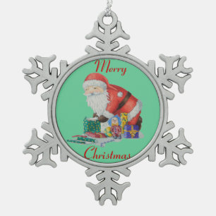 Ornement Flocon De Neige Père Noël mignon et jouets enveloppant des cadea