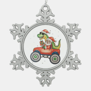 Ornement Flocon De Neige Père Noël T Rex Dinosaur Monster Truck Noël Noël
