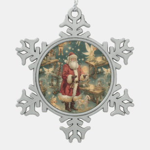 Ornement Flocon De Neige Père Noël vintage avec magie et fées