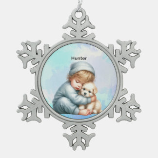 Ornement Flocon De Neige Personalized Baby Cuddling Puppy Snowflake