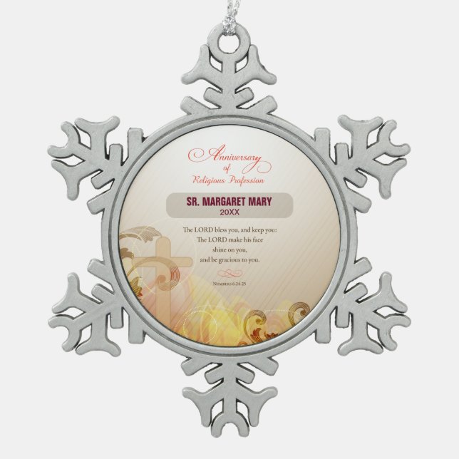 Ornement Flocon De Neige Personnalisé Nom et année Nun, 60e Anniversaire Re (Devant)