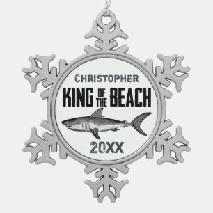 Ornement Flocon De Neige Personnalisé Vintage Shark Beach King