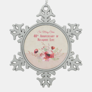 Ornement Flocon De Neige Personnaliser, 40e anniversaire Nun, rose et