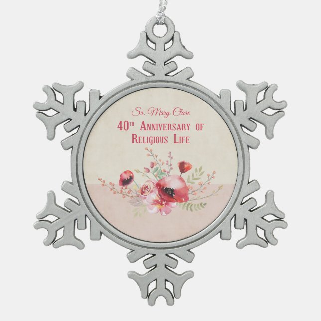 Ornement Flocon De Neige Personnaliser, 40e anniversaire Nun, rose et (Devant)