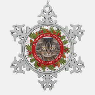 Ornement Flocon De Neige Pet Cat Memorial Photo Christmas Pine Boughs Holly
