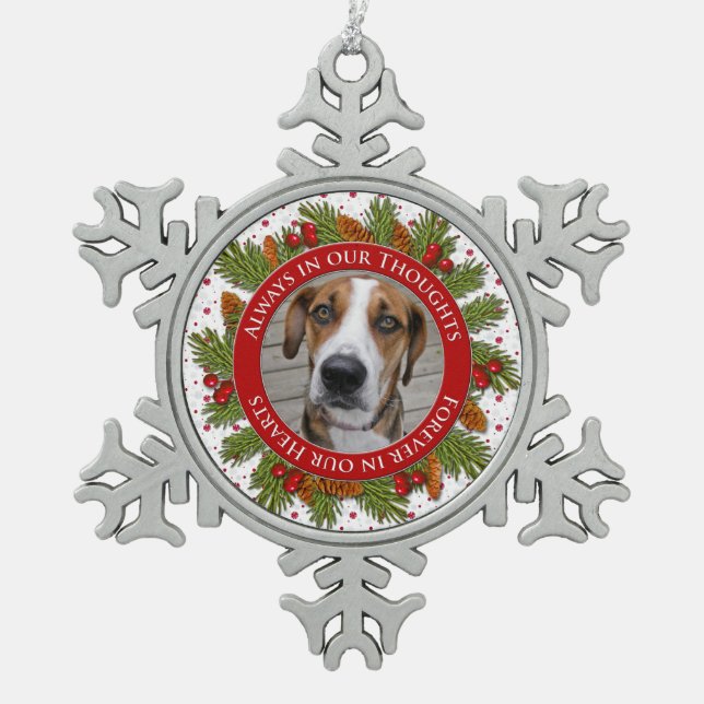 Ornement Flocon De Neige Pet Dog Memorial Photo Christmas Pine Boughs Holly (Devant)