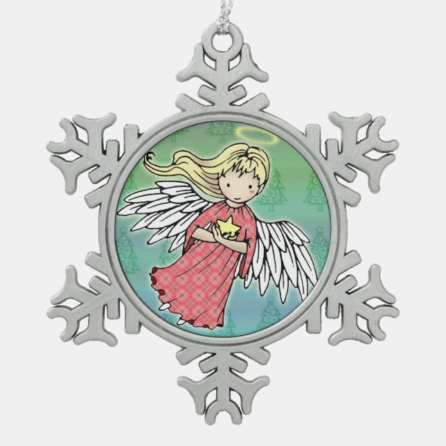 Ornement Flocon De Neige Petit ange de Noël et étoile (Devant)