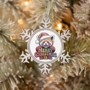 Ornement Flocon De Neige Petit panda roux Joyeux Noël 12/25/25