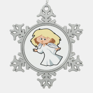 ORNEMENT FLOCON DE NEIGE PETITE FILLE ANGEL SNOWFLAKE PEWTER CHRISTMAS ORNA