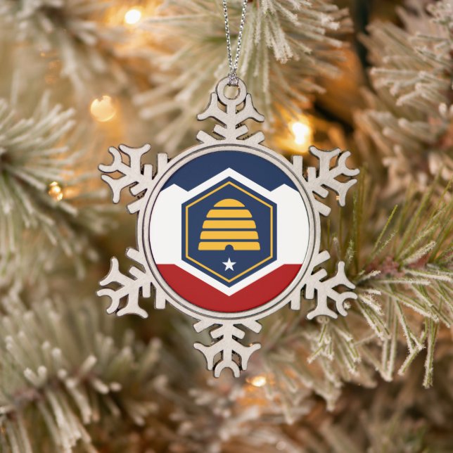 Ornement Flocon De Neige Pewter Snowflake Ornament with Utah Flag (Arbre)