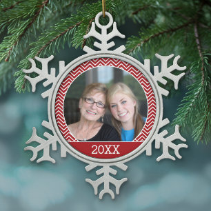 Ornement Flocon De Neige Photo avec une frontière branchée et une année per