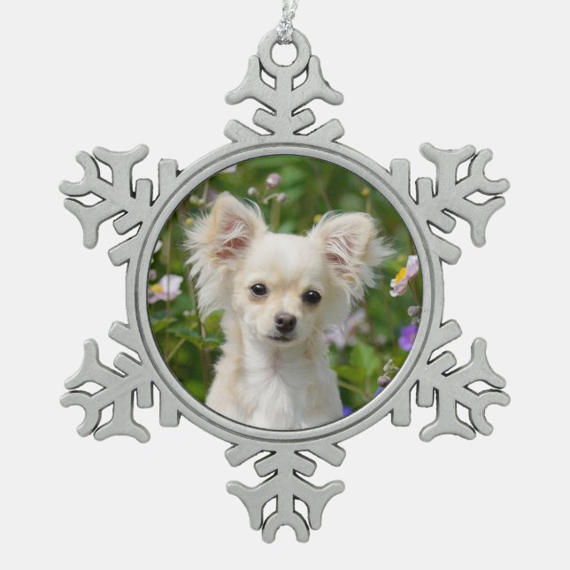 Ornement Flocon De Neige Photo crème aux cheveux longs mignonne de chiot de (Devant)