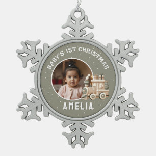 Ornement Flocon De Neige Photo de bébé neutre pour son 1er Noël Train Souve