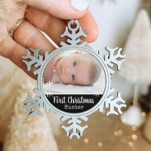 Ornement Flocon De Neige Photo de bébé pour son premier Noël flocon noir
