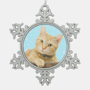 Ornement Flocon De Neige Photo de chat roux personnalisé
