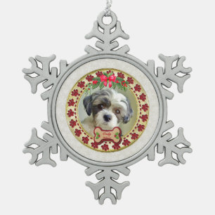 Ornement Flocon De Neige Photo de chien personnalisée avec empreintes de pa