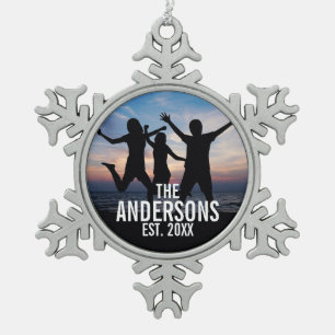 Ornement Flocon De Neige Photo de famille personnalisée avec nom de famille