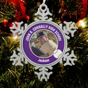 Ornement Flocon De Neige Photo de joueur de baseball violet Lycée