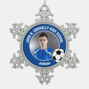 Ornement Flocon De Neige Photo de joueur de football bleu Esprit de lycée
