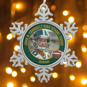 Ornement Flocon De Neige Photo de joueur de football du lycée Green Gold