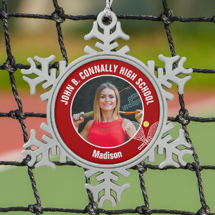 Ornement Flocon De Neige Photo de joueur de tennis rouge Esprit de lycée