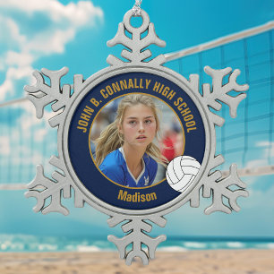 Ornement Flocon De Neige Photo de joueur de volley-ball en bleu marine et o