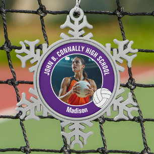 Ornement Flocon De Neige Photo de joueuse de volley-ball violet Lycée