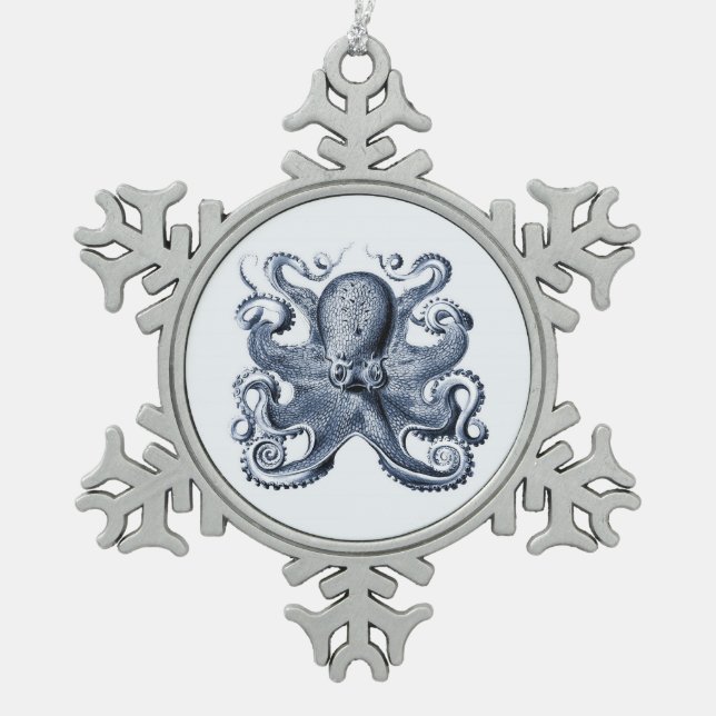 Ornement Flocon De Neige Photo de la marine Blue Octopus par Ernst Haeckel (Devant)