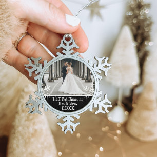 Ornement Flocon De Neige Photo de mariage personnalisée Noir Premier Noël M