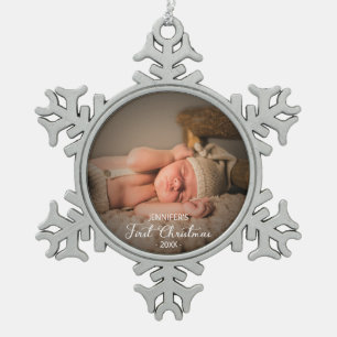 Ornement Flocon De Neige Photo du premier Noël de bébé