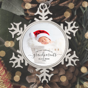 Ornement Flocon De Neige Photo du premier Noël des grands-parents, écriture