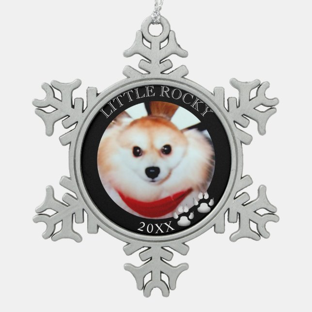 Ornement Flocon De Neige Photo faite sur commande de chien avec l'année (Devant)