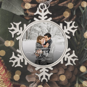 Ornement Flocon De Neige Photo personnalisé Premier Noël Fiancés Écriture B