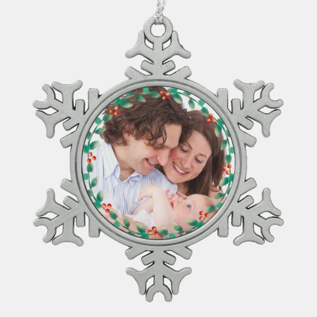 Ornement Flocon De Neige Photo personnalisée Elegant Holly Wreath (Devant)