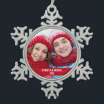 Ornement Flocon De Neige Photo personnalisée Fête des neiges Ornament R<br><div class="desc">Photo personnalisée Fête de neige Ornament rouge</div>