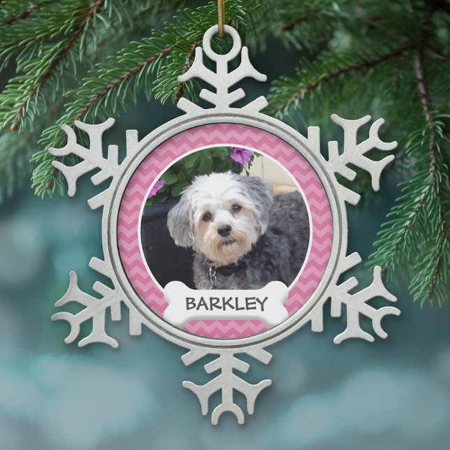 Ornement Flocon De Neige Photo personnalisée pour animaux de compagnie avec (Personalized pewter Christmas Ornament - Pet Photo)
