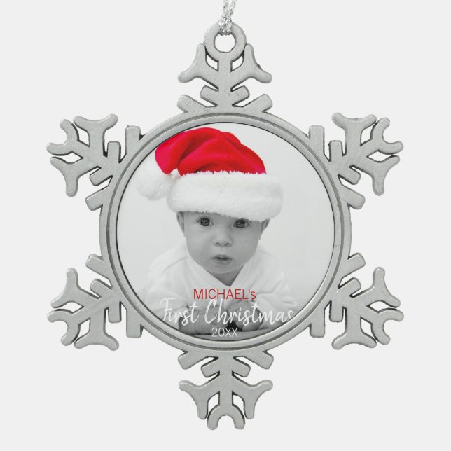 Ornement Flocon De Neige PHOTO rouge de l'ornement | d'arbre de PREMIER (Devant)