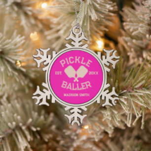 Ornement Flocon De Neige Pickle Baller Pickleball Collegiate Typographie