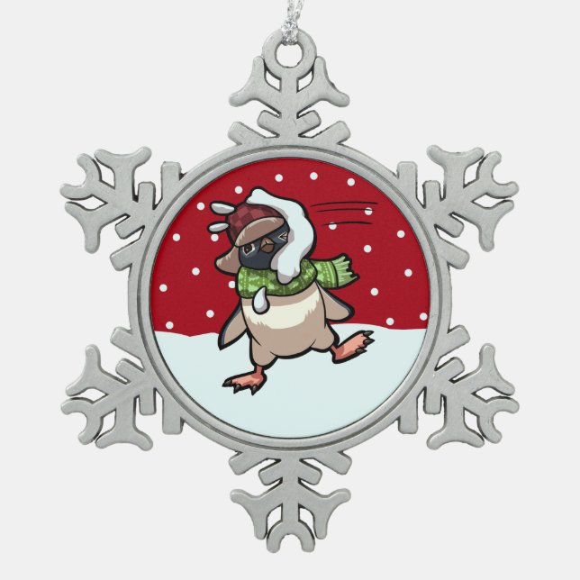 Ornement Flocon De Neige Pingouin Frappé Par Le Caricature De Noël De Snowb (Devant)