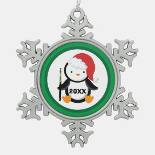 Ornement Flocon De Neige Pingouin personnalisé de Noël de cannelure