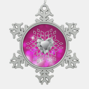 Ornement Flocon De Neige Pink Bokeh Diamond Snowflake & Heart