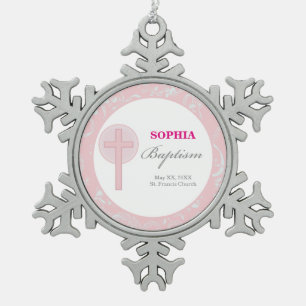 Ornement Flocon De Neige Pink Lace Girl Baptême