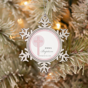 Ornement Flocon De Neige Pink Lace Girl Baptême Personnalisé