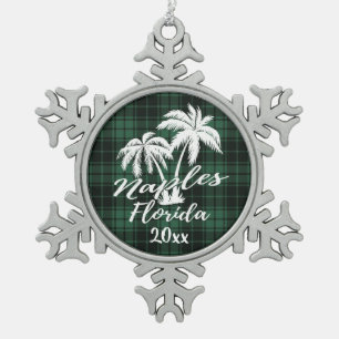 Ornement Flocon De Neige Plage de Naples Floride Palm Green Plaid