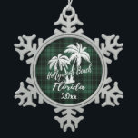 Ornement Flocon De Neige Plage Hollywood Floride Palm Green Plaid<br><div class="desc">Hollywood Beach Floride Palm Tree vert Plaid Ornement de Noël</div>