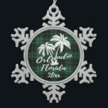 Ornement Flocon De Neige Plage Orlando Floride Palm Green Plaid<br><div class="desc">Orlando Beach Floride Palmier vert Plaid Ornement de Noël</div>