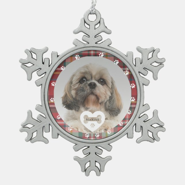 Ornement Flocon De Neige Plaid Shih Tzu Chien Animal de Compagnie Photo Noë (Devant)