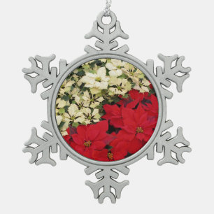 Ornement Flocon De Neige Poinsettias blanches et rouges I Holiday Floral