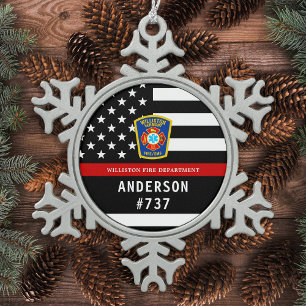 Ornement Flocon De Neige Pompier Personnalisé Logo d'incendie Mince ligne r